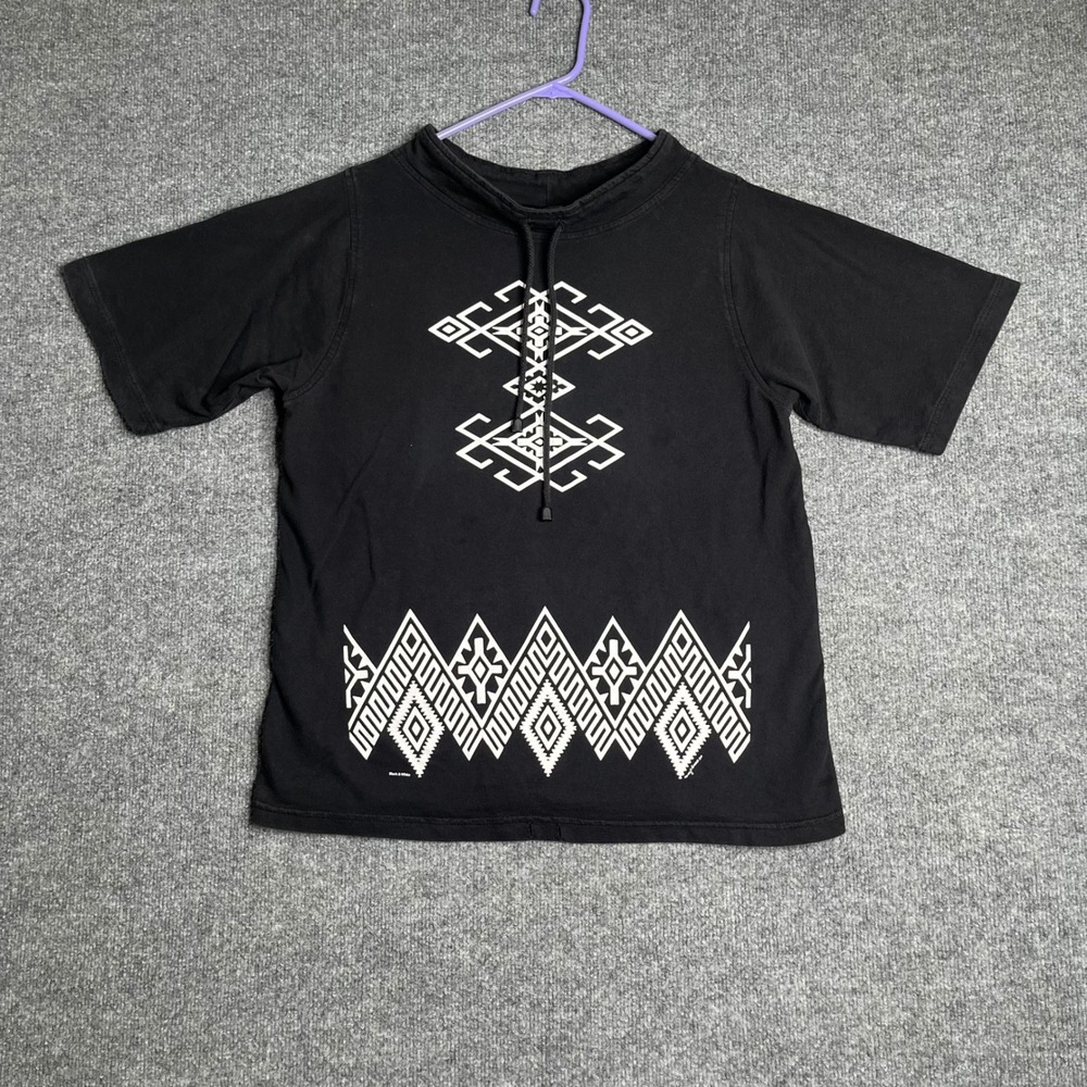 Sabaku Artwear Womens Black White Geometric Tribal Graphic Mock Neck Top M
